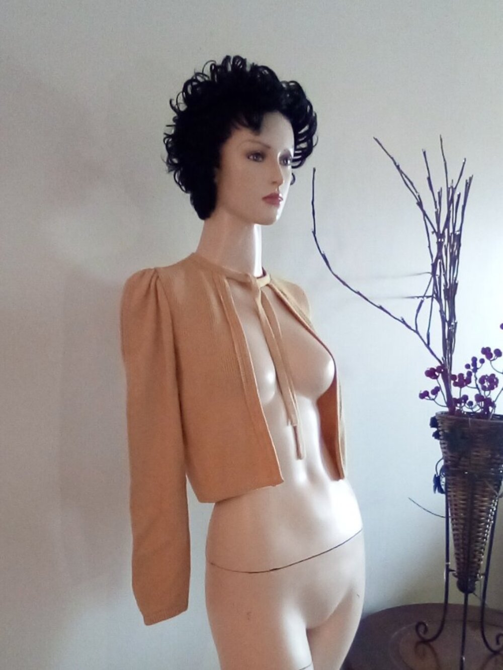 Vtg St.John Knit Marie Gray Shrug Puffed Shoulders Size 0 Bust 28" ( Doubled)